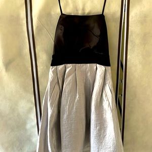 Black and silver satin with velvet detail dress